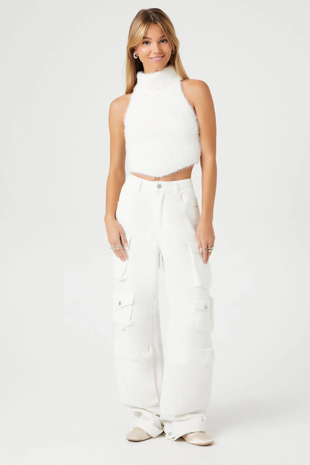 Fuzzy Knit Turtleneck Crop Top - Image 4