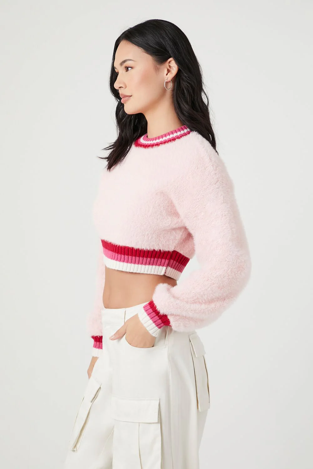 Cropped Fuzzy Knit Sweater - Image 2