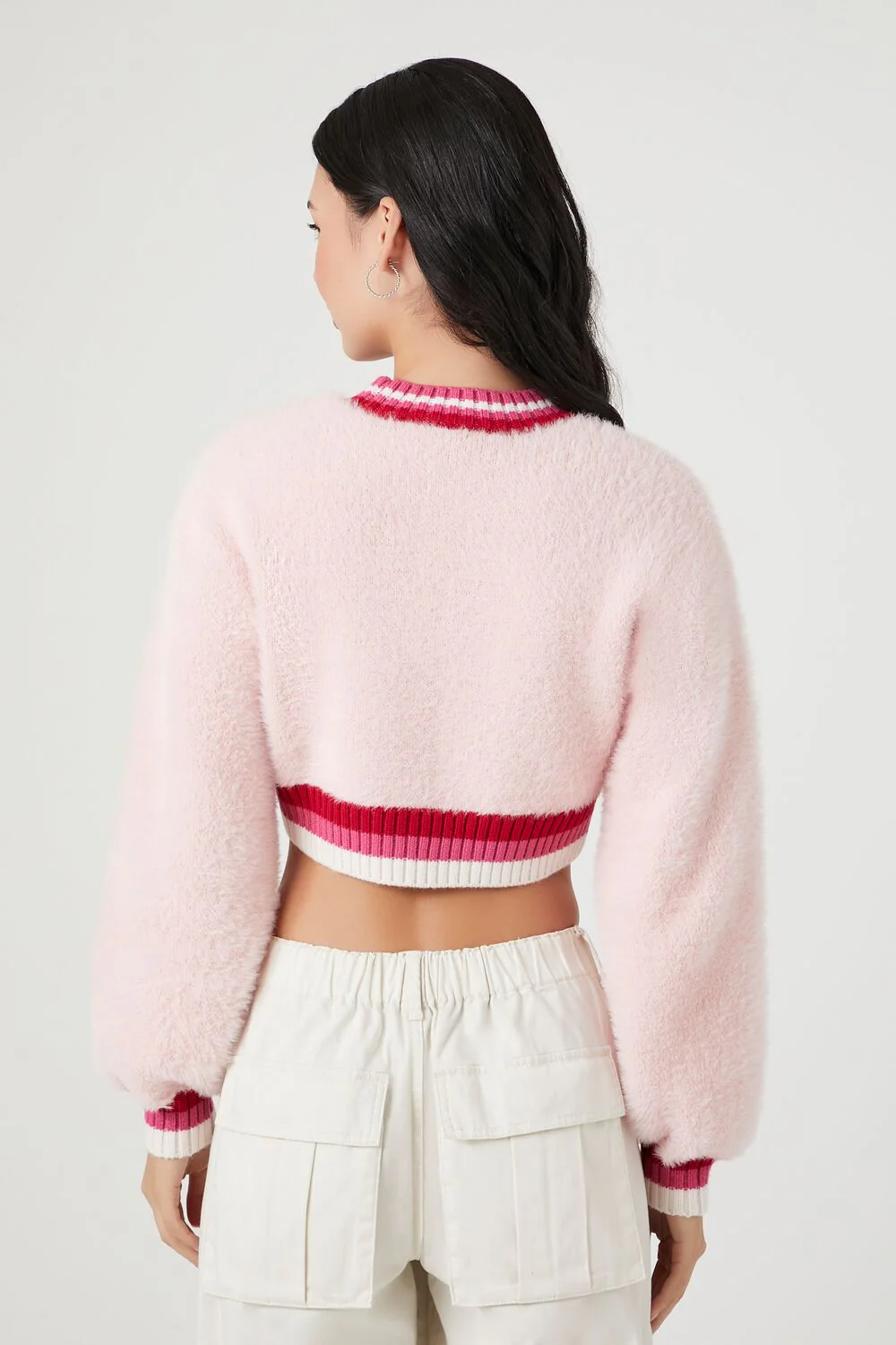 Cropped Fuzzy Knit Sweater - Image 3