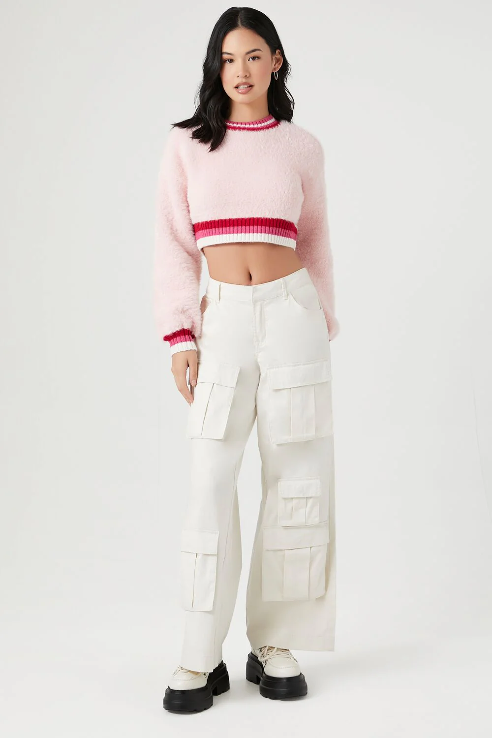 Cropped Fuzzy Knit Sweater - Image 4