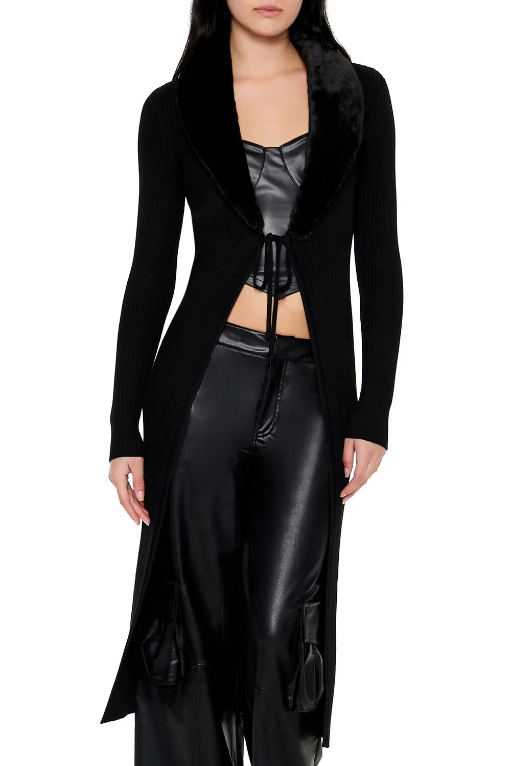 Faux Fur Duster Cardigan Sweater - Image 2