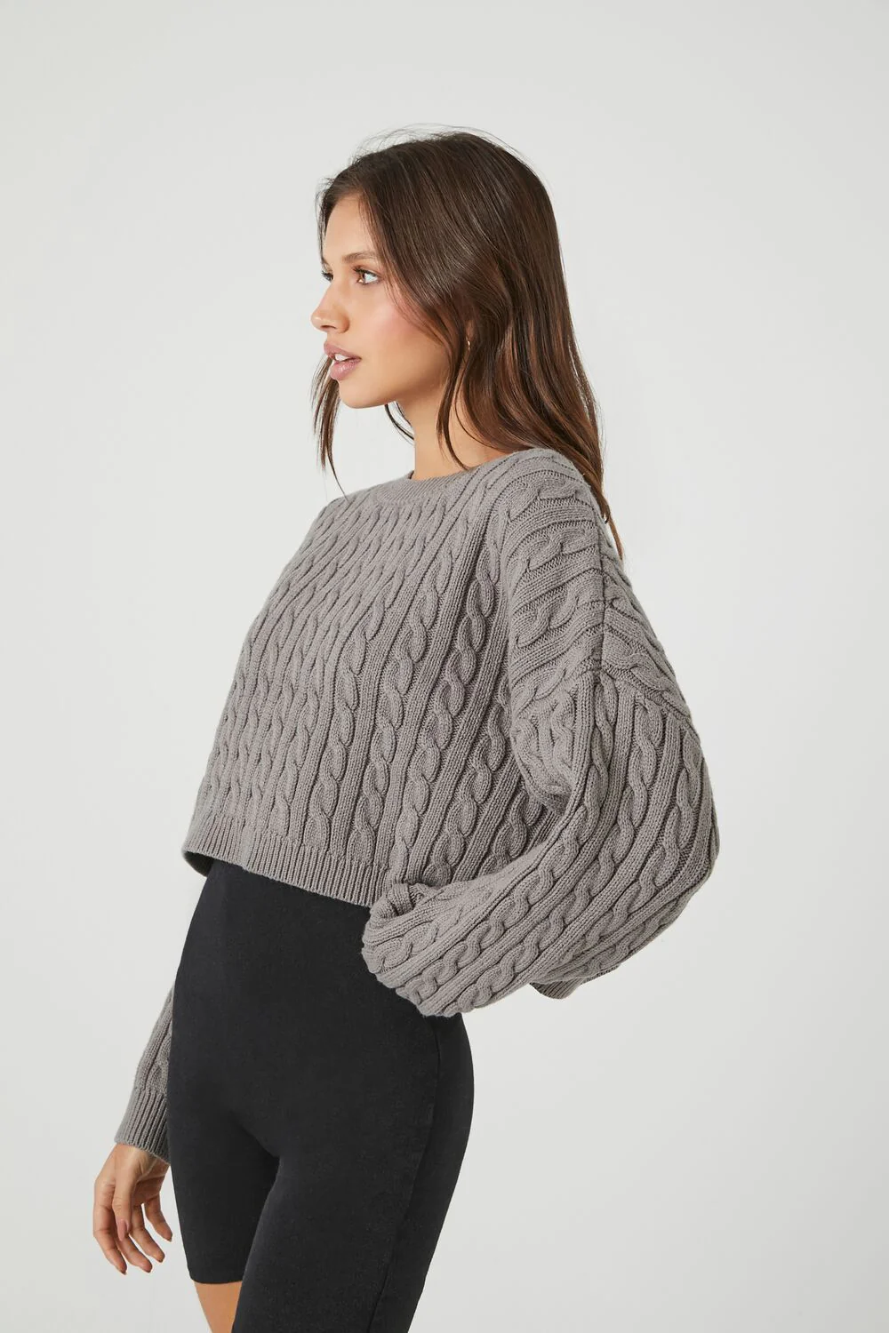 Cropped Cable Knit Sweater - Image 2