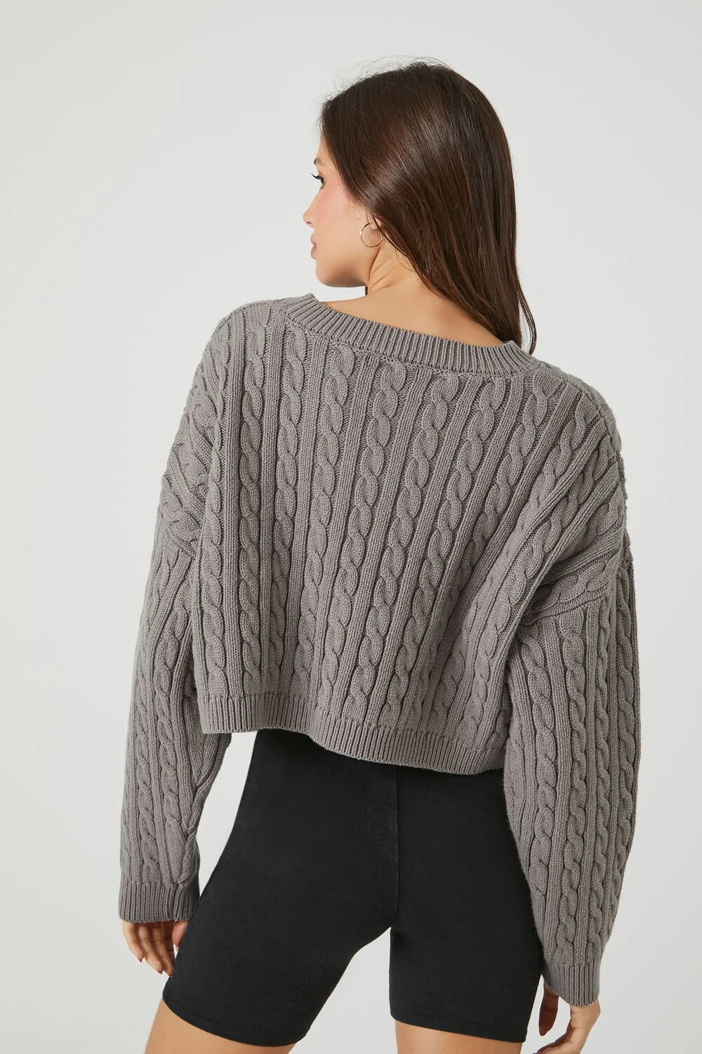 Cropped Cable Knit Sweater - Image 3
