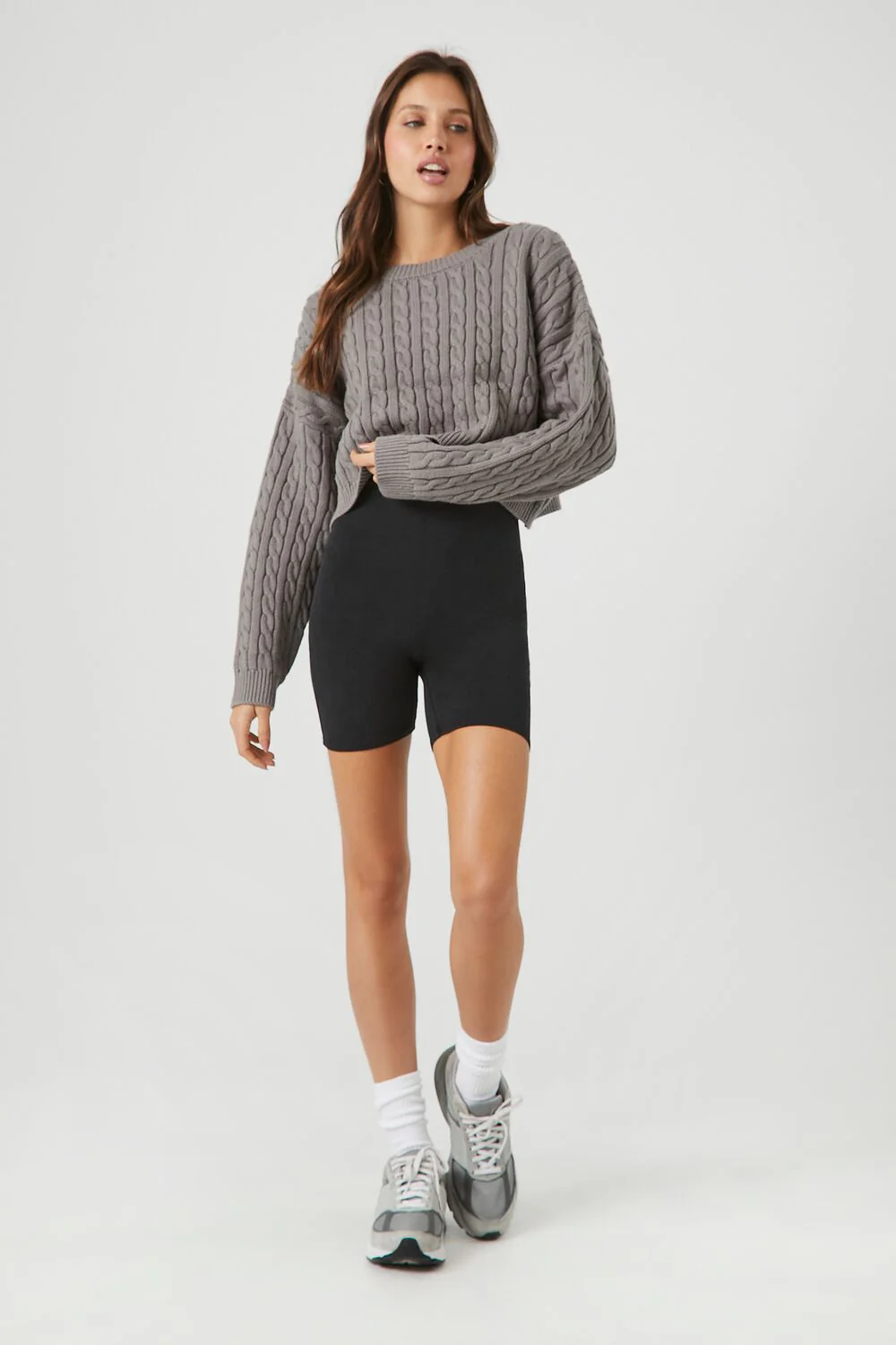 Cropped Cable Knit Sweater - Image 4
