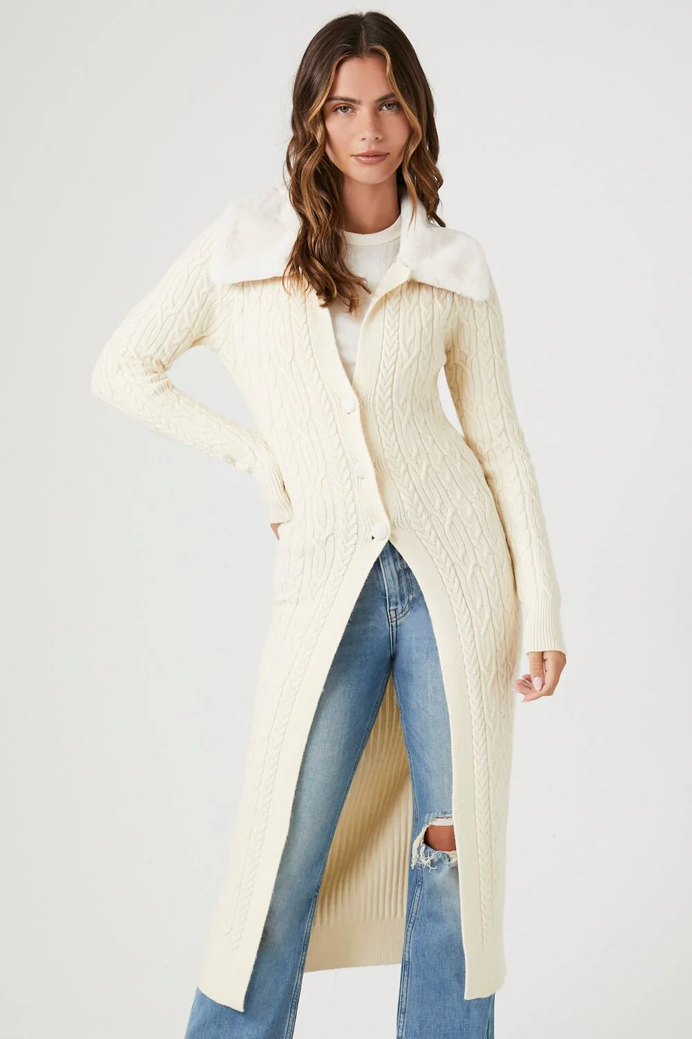 Faux Fur-Trim Cardigan Sweater - Image 2