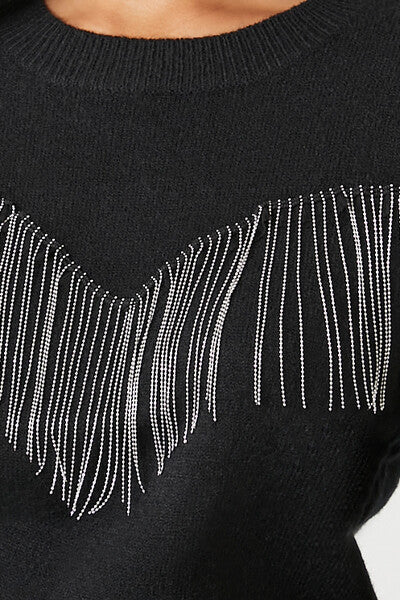 Rhinestone Fringe-Trim Sweater - Image 5