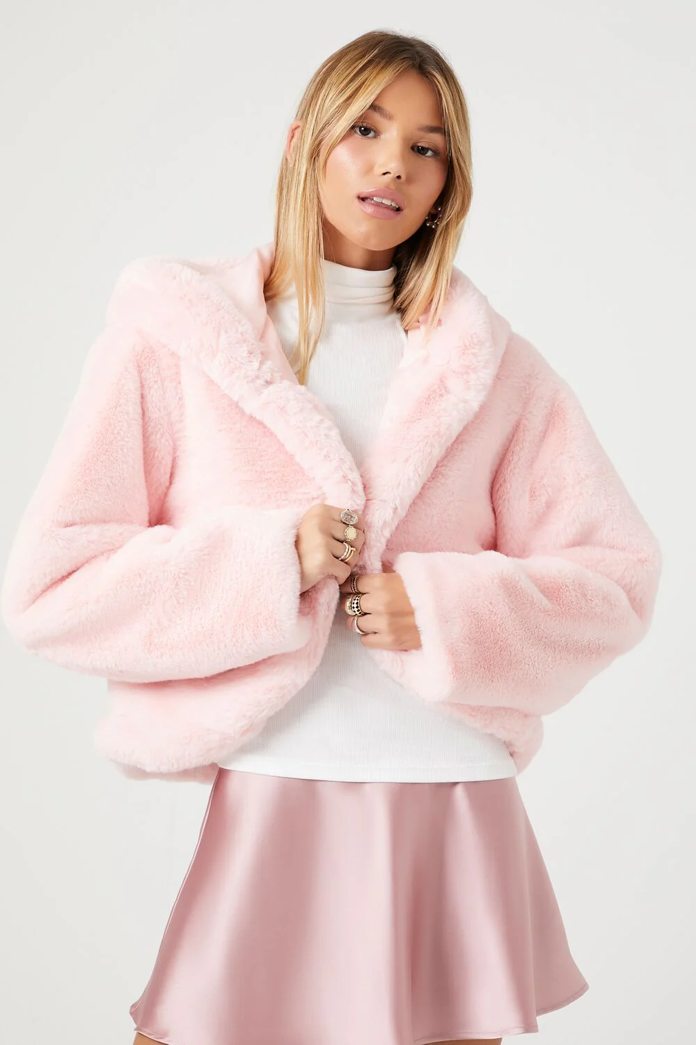 Faux Fur Open-Front Hoodie - Image 5