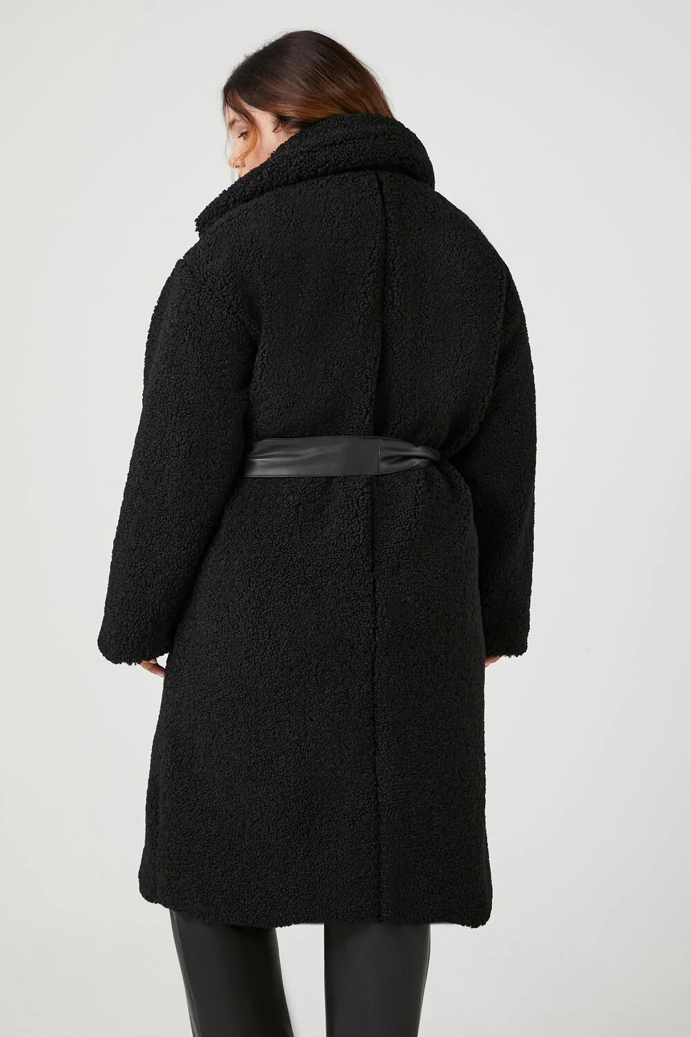 Plus Size Faux Shearling Belted Teddy Coat - Image 4