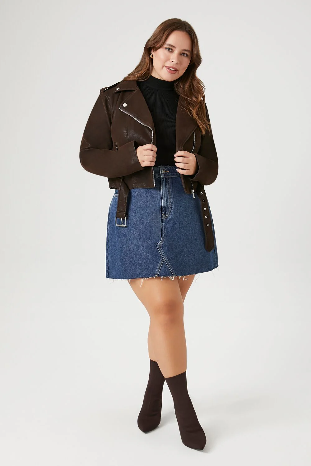 Plus Size Faux Leather Cropped Moto Jacket - Image 4