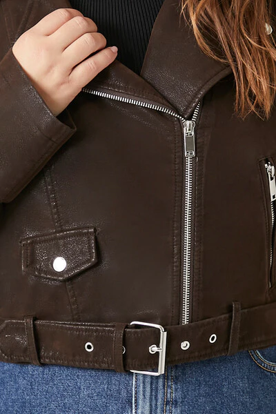 Plus Size Faux Leather Cropped Moto Jacket - Image 5