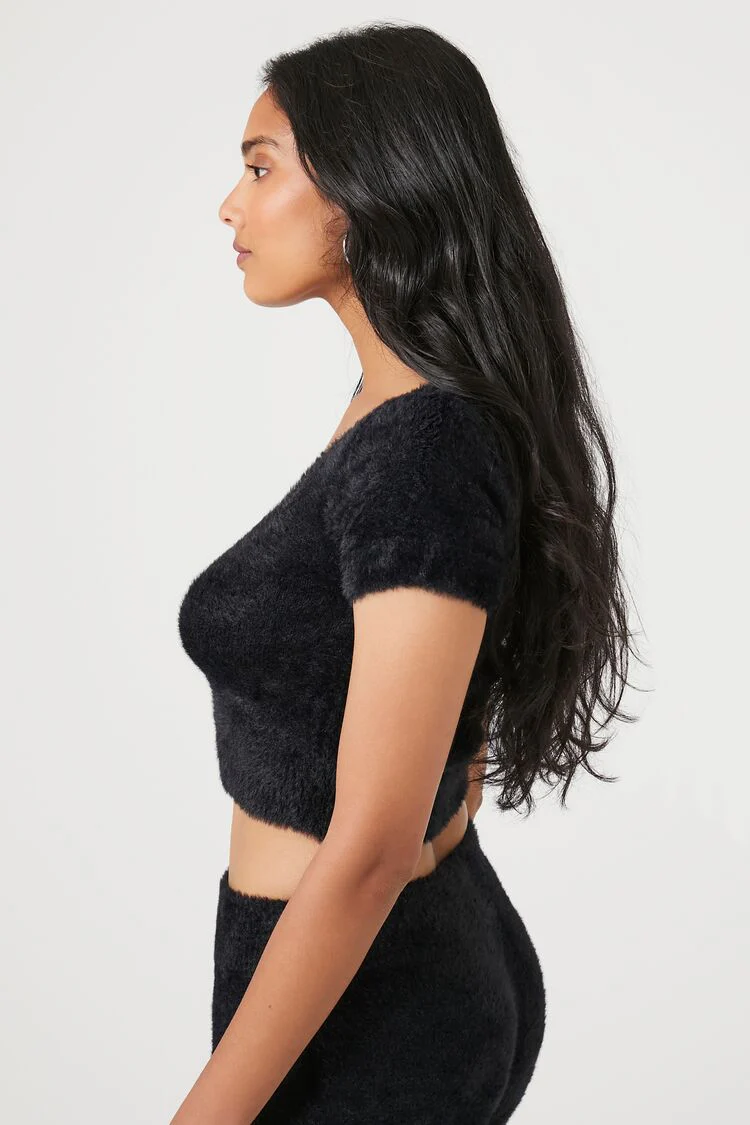 Cropped Fuzzy Sweater-Knit Tee - Image 2