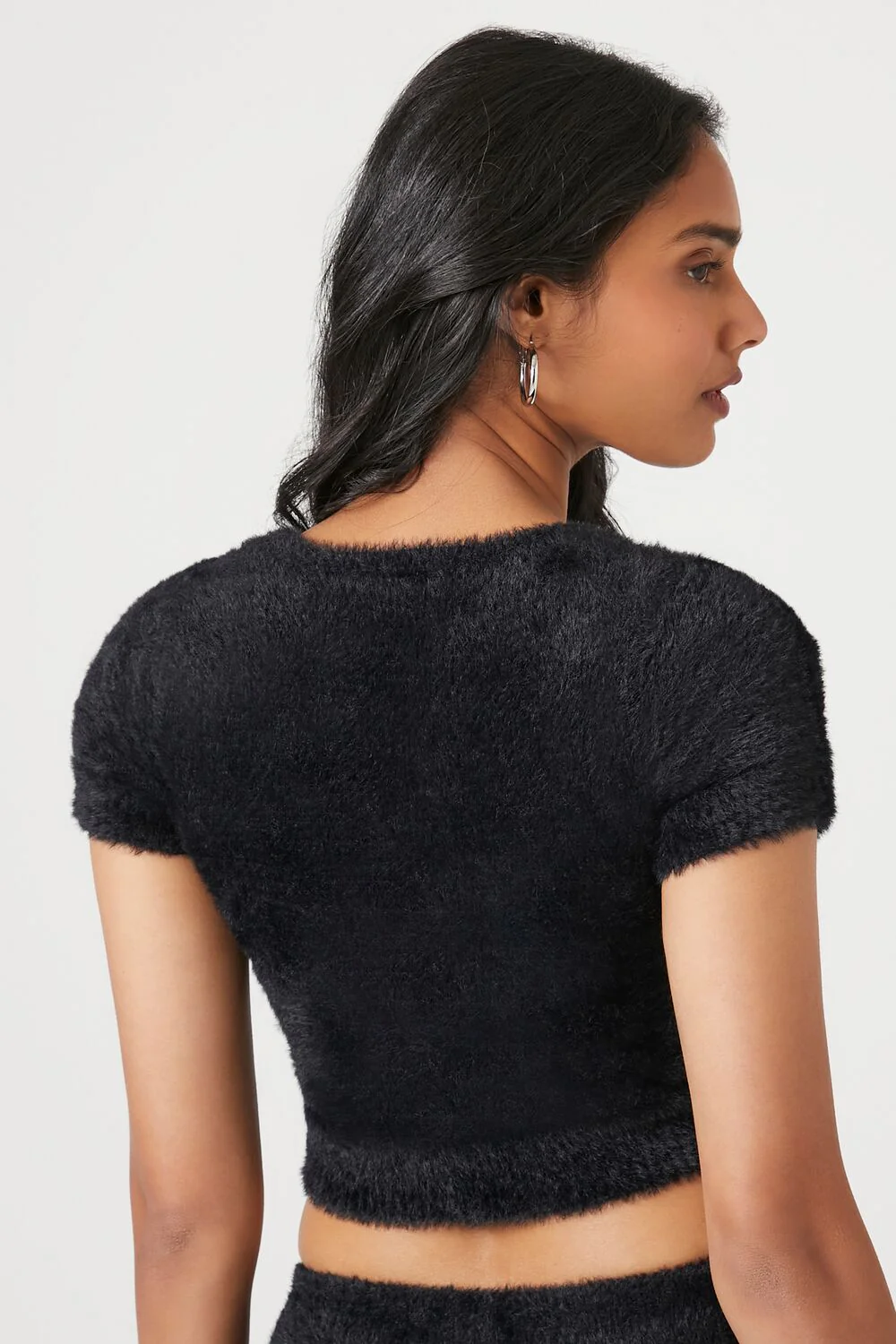 Cropped Fuzzy Sweater-Knit Tee - Image 3