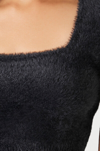 Cropped Fuzzy Sweater-Knit Tee - Image 5
