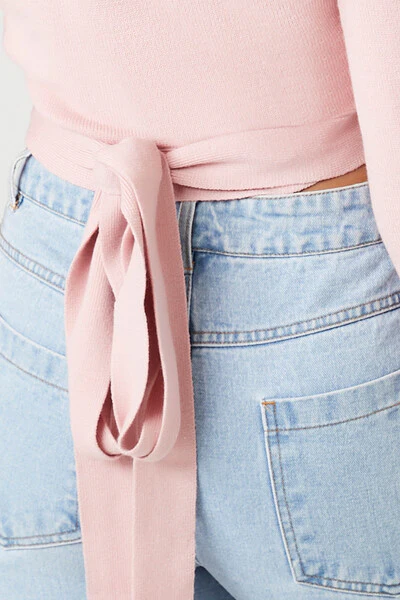 Sweater-Knit Wrap Crop Top - Image 6