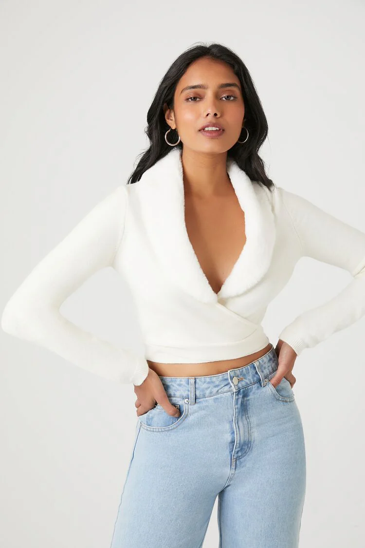 Sweater-Knit Wrap Crop Top - Image 7