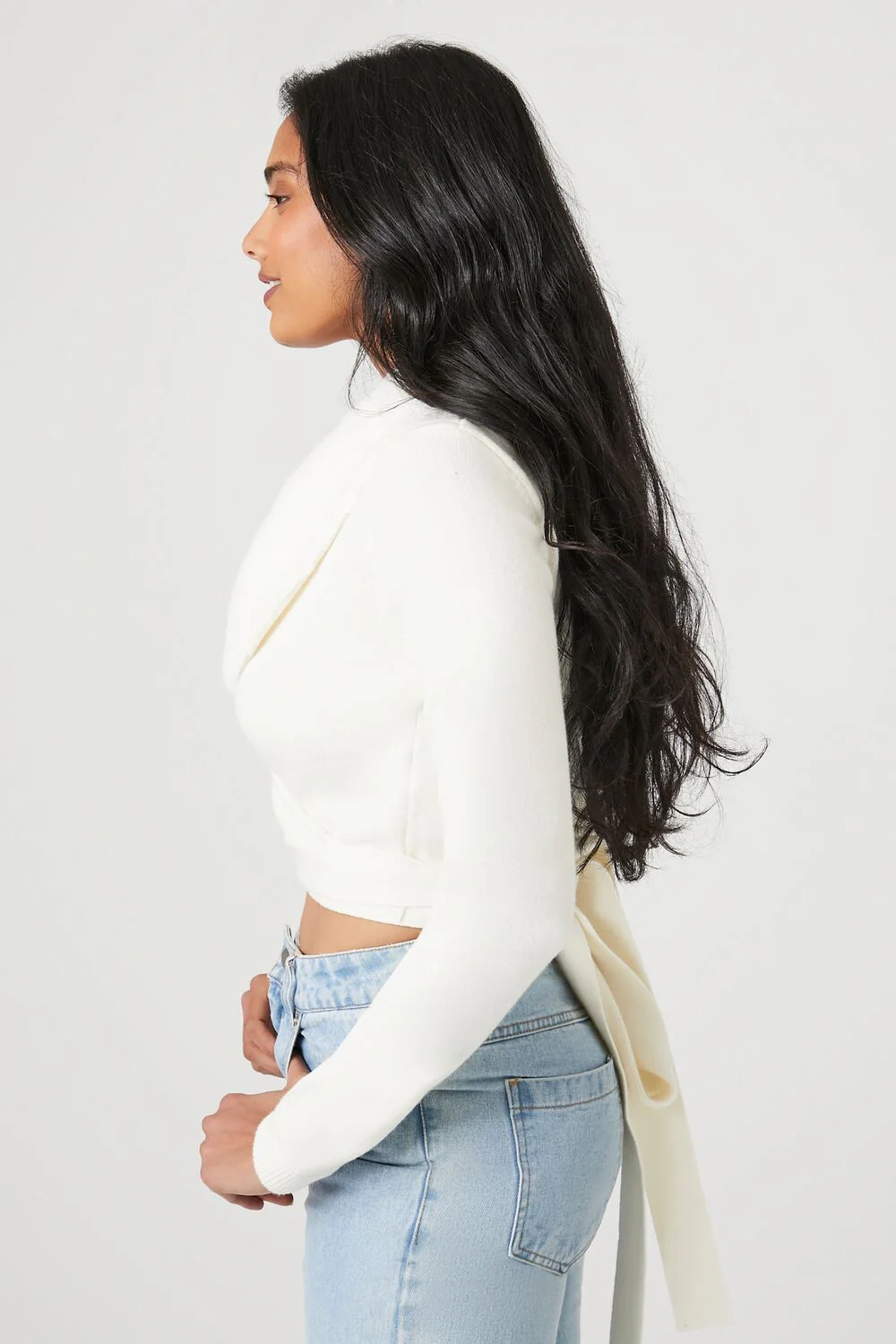 Sweater-Knit Wrap Crop Top - Image 8