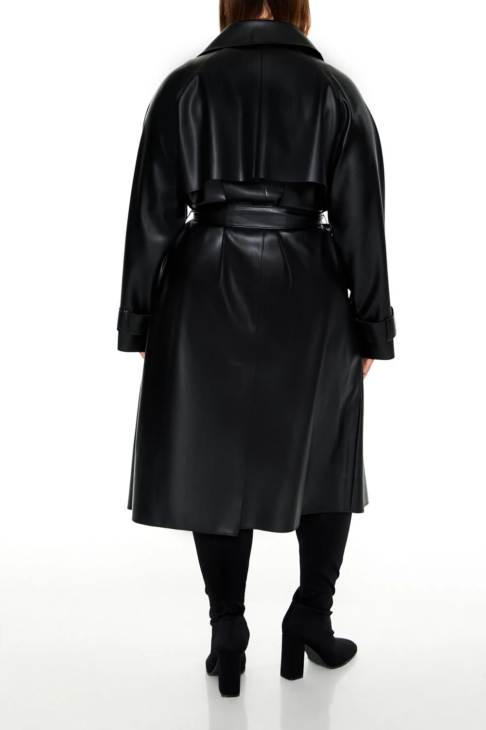 Plus Size Faux Leather Trench Coat - Image 4