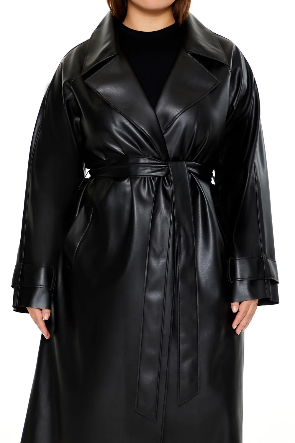 Plus Size Faux Leather Trench Coat - Image 5
