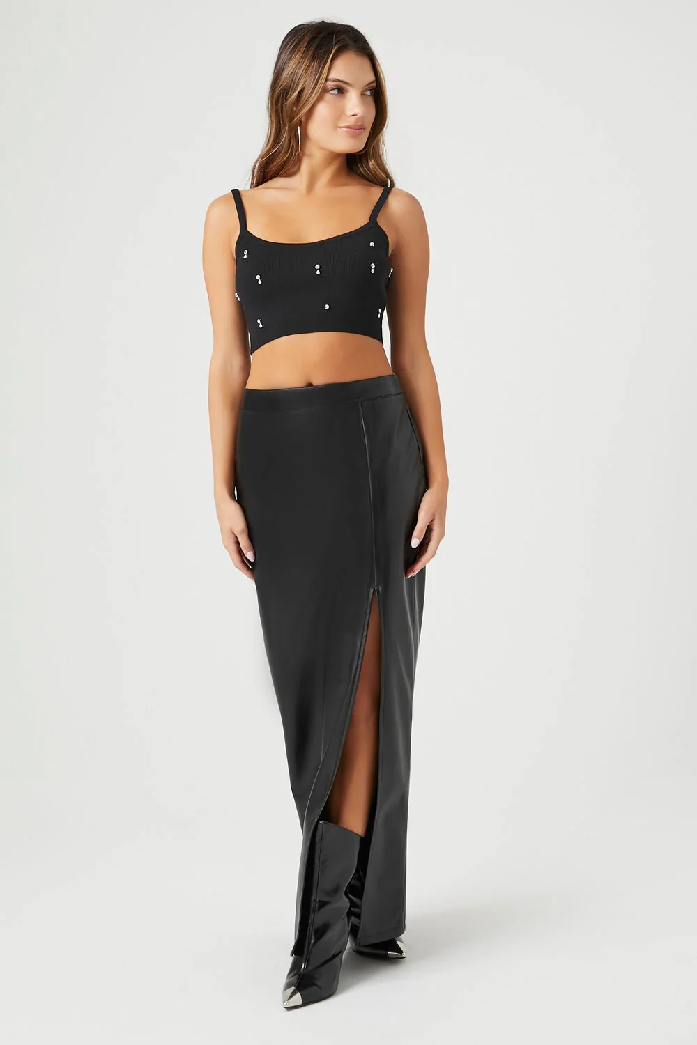 Sweater-Knit Rhinestone Cropped Cami - Image 4