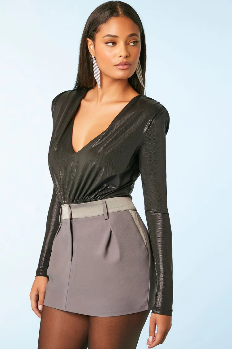 Metallic Knit V-Neck Top - Image 2