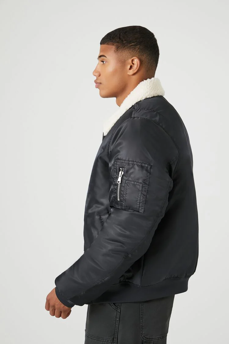 Faux Shearling-Trim Bomber Jacket - Image 2