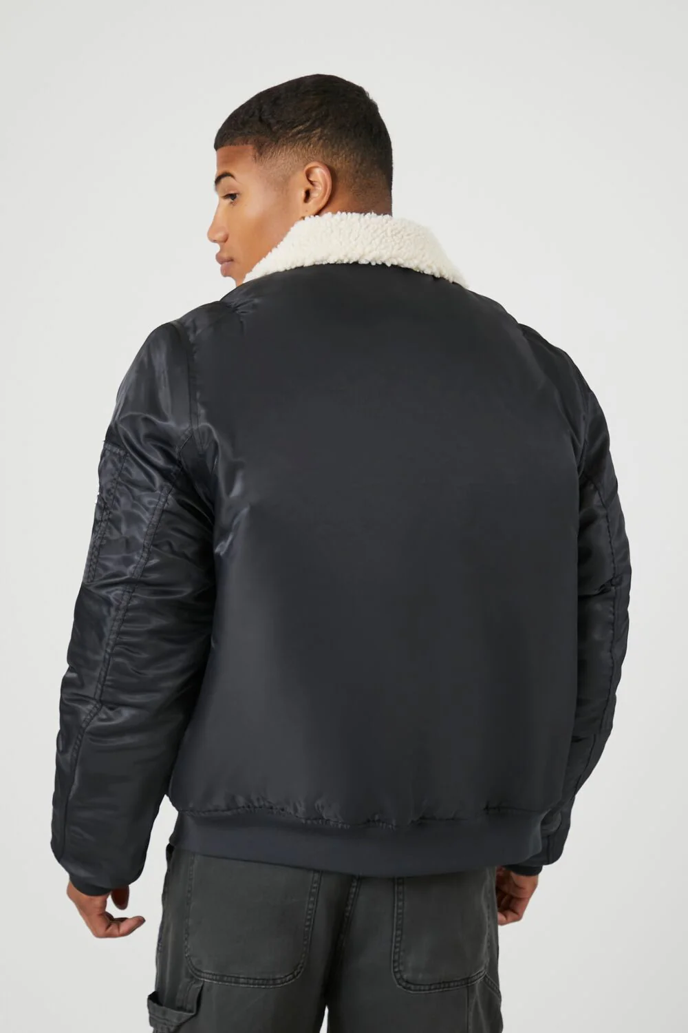 Faux Shearling-Trim Bomber Jacket - Image 3