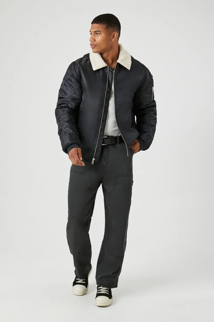 Faux Shearling-Trim Bomber Jacket - Image 4
