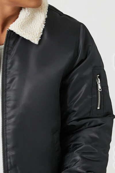 Faux Shearling-Trim Bomber Jacket - Image 5
