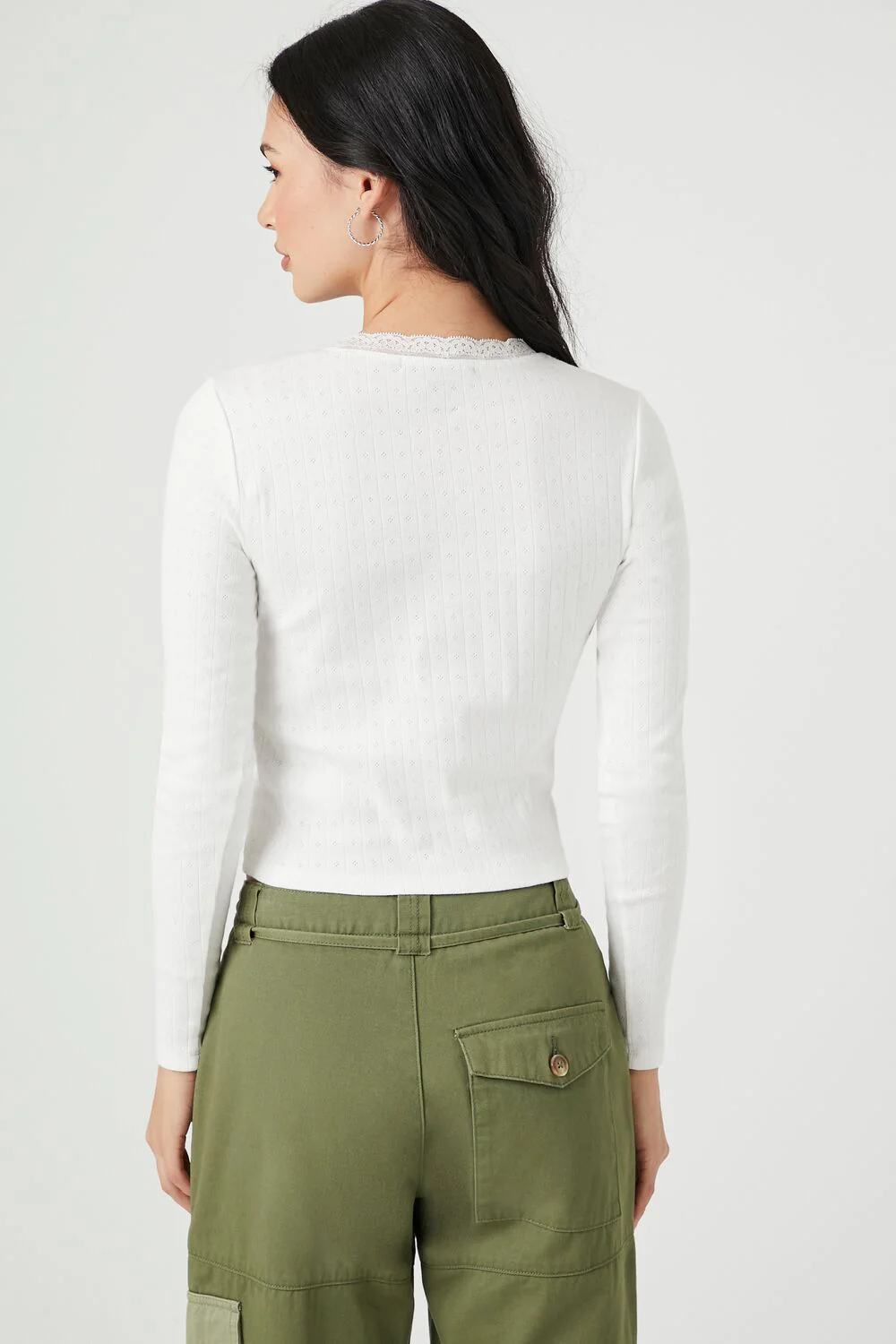 Lace-Trim Pointelle Knit Top - Image 3