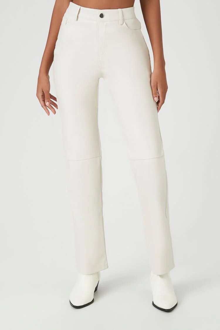 Faux Leather High-Rise Straight Pants - Image 2