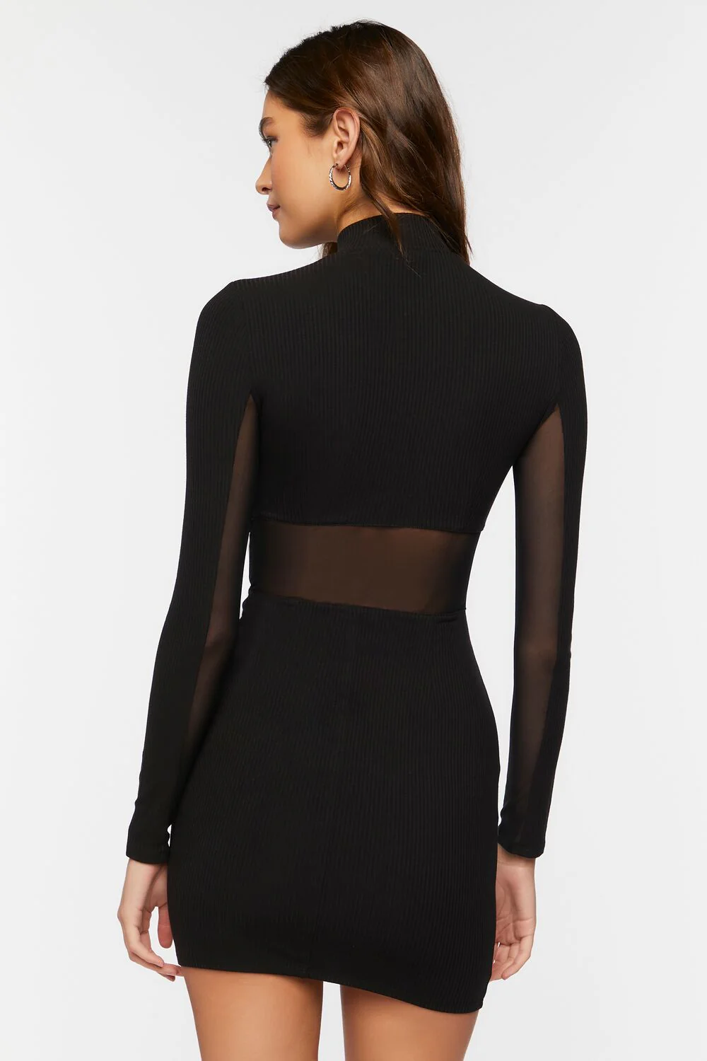 Mesh Panel Long-Sleeve Mini Dress - Image 3