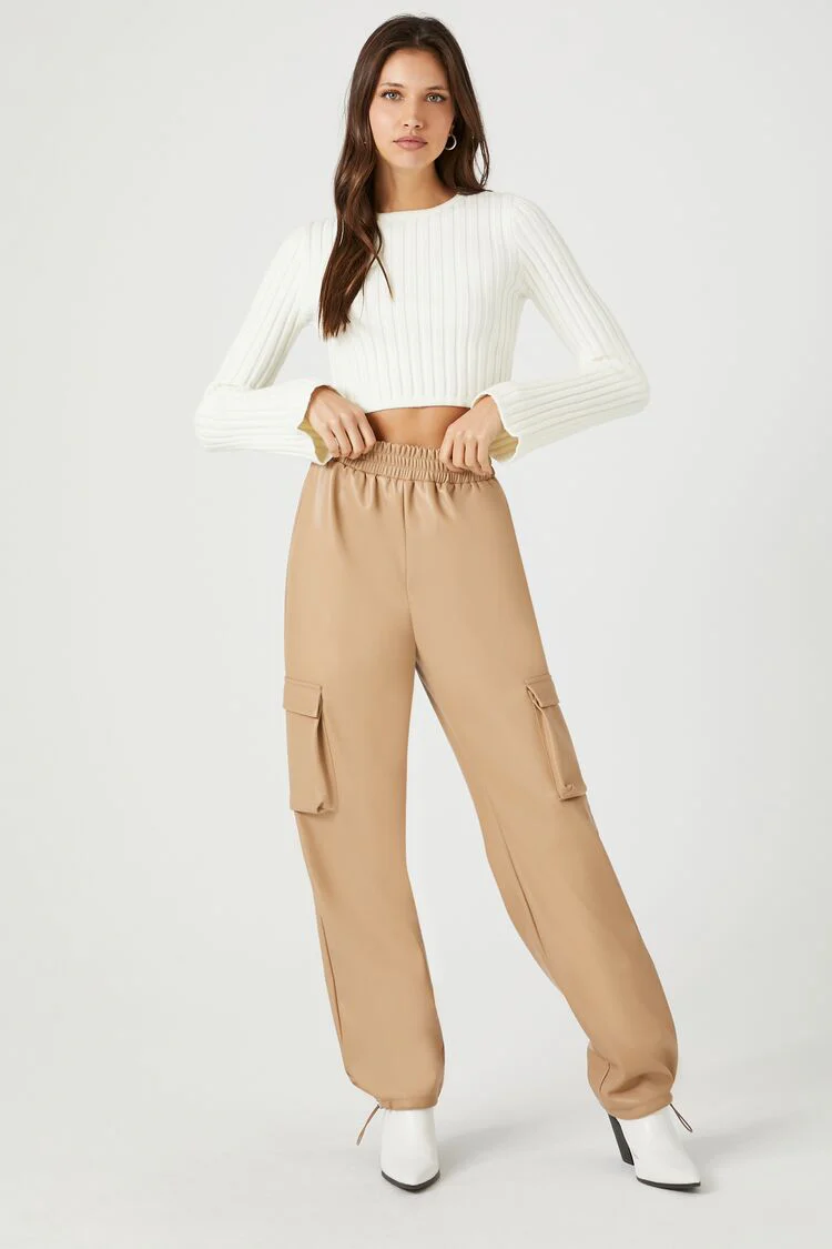 Faux Leather Cargo Pants - Image 12