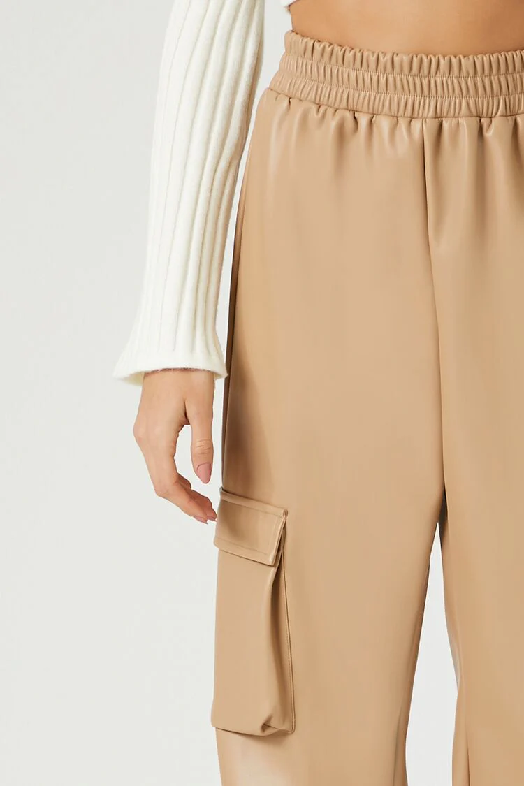 Faux Leather Cargo Pants - Image 13