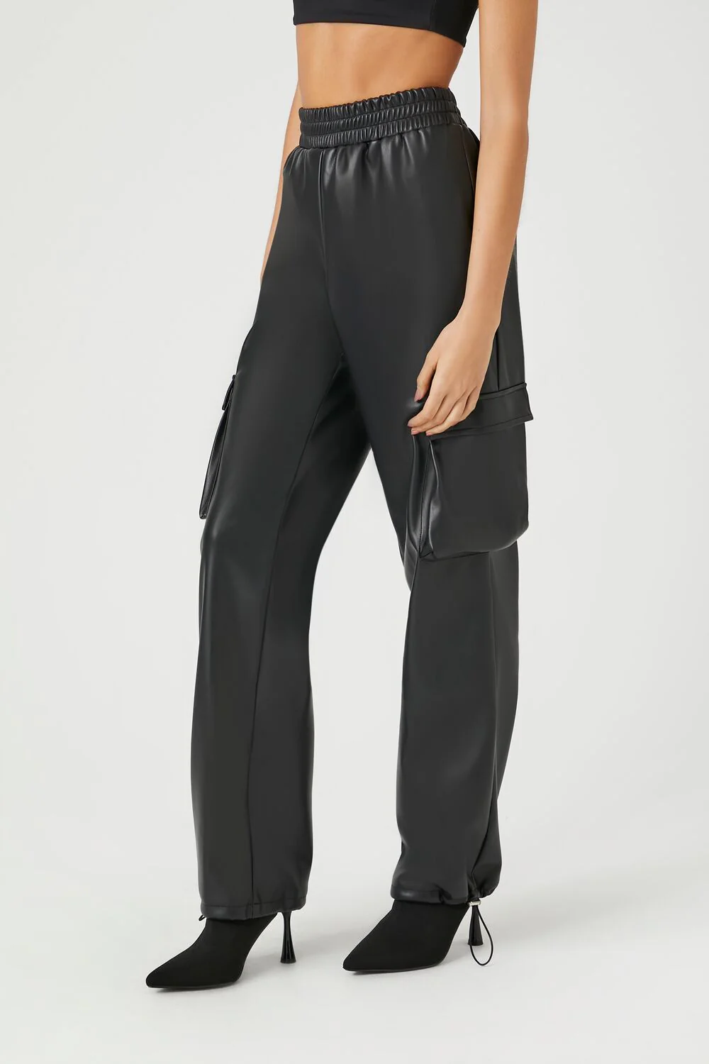 Faux Leather Cargo Pants - Image 3