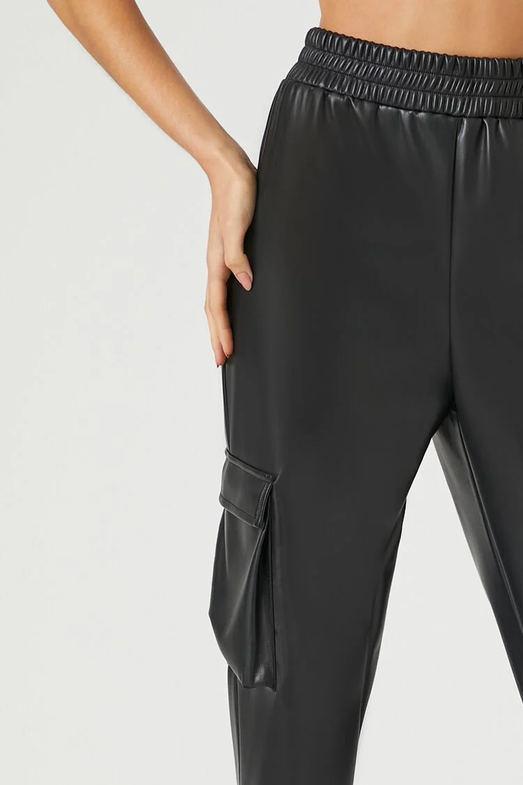 Faux Leather Cargo Pants - Image 6