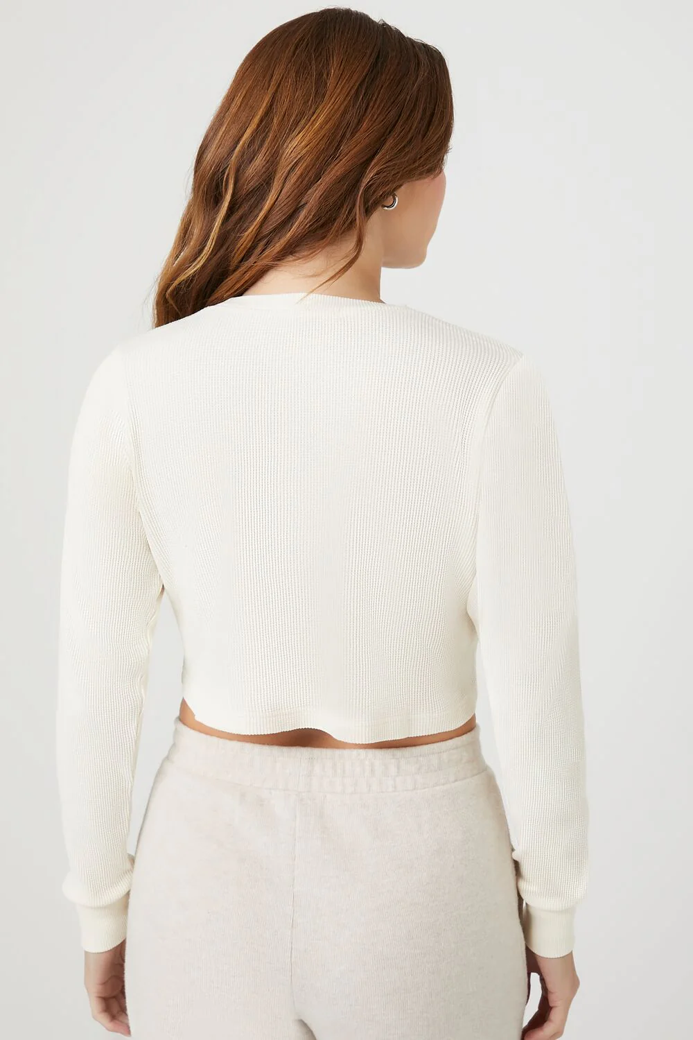 Cotton Ribbed Cropped Henley Top - Image 3