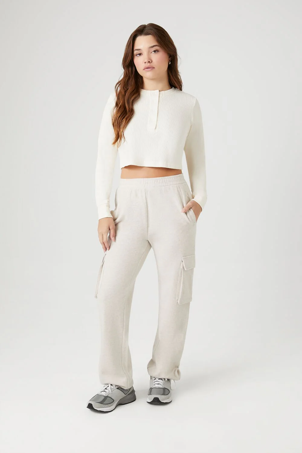Cotton Ribbed Cropped Henley Top - Image 4