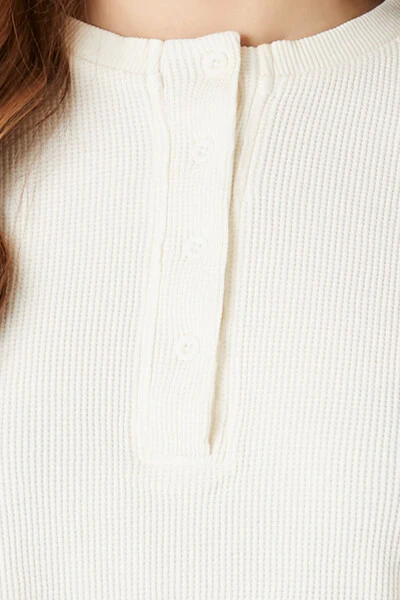 Cotton Ribbed Cropped Henley Top - Image 5