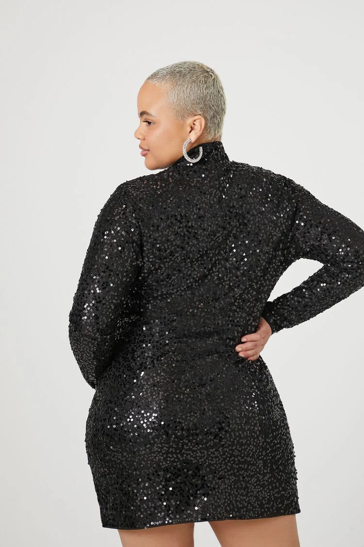 Plus Size Sequin Long-Sleeve Mini Dress - Image 3