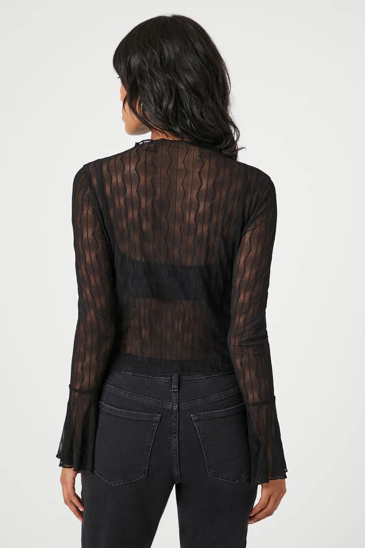 Sheer Lace Trumpet-Sleeve Top - Image 4