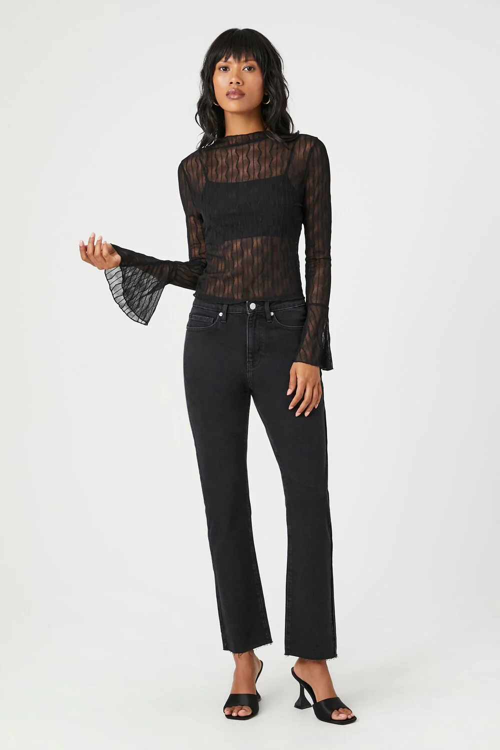 Sheer Lace Trumpet-Sleeve Top - Image 5