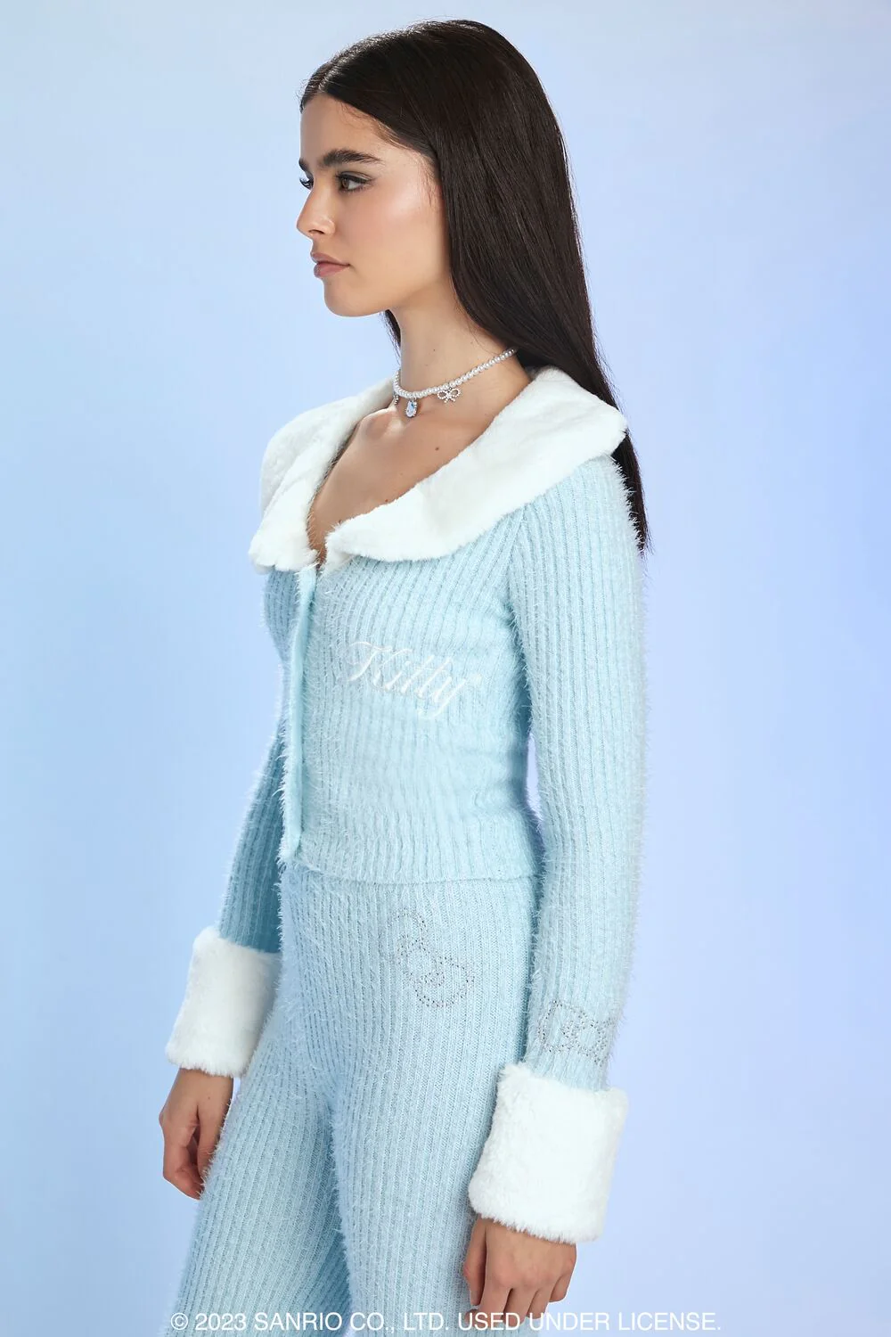 Faux Fur Hello Kitty Cardigan Sweater - Image 2