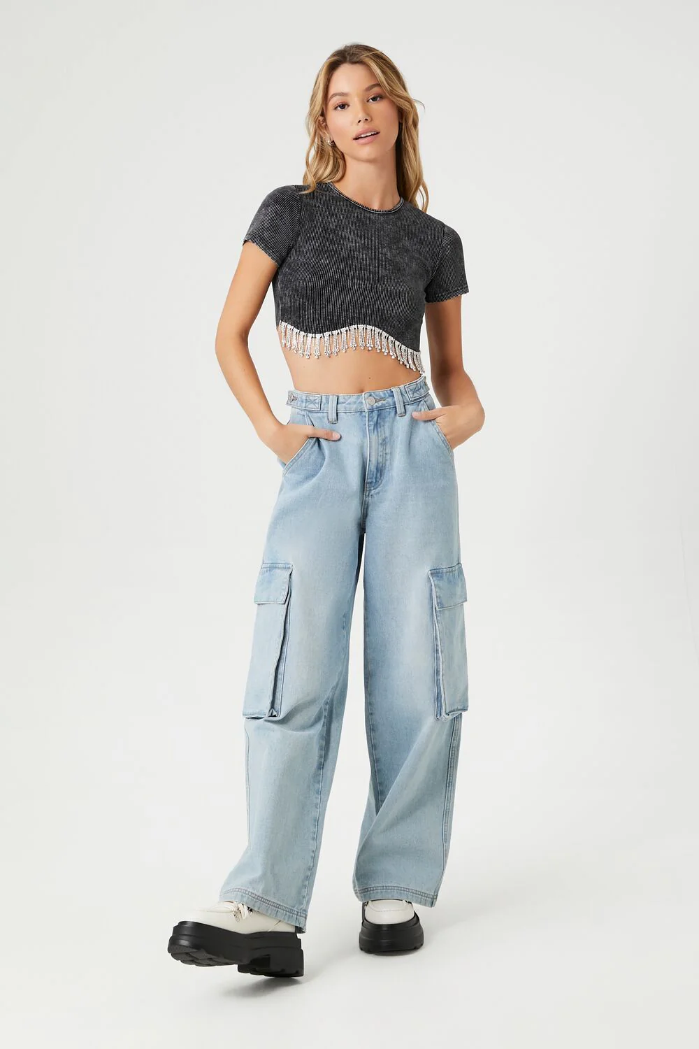 Rhinestone-Fringe Cropped Tee - Image 4