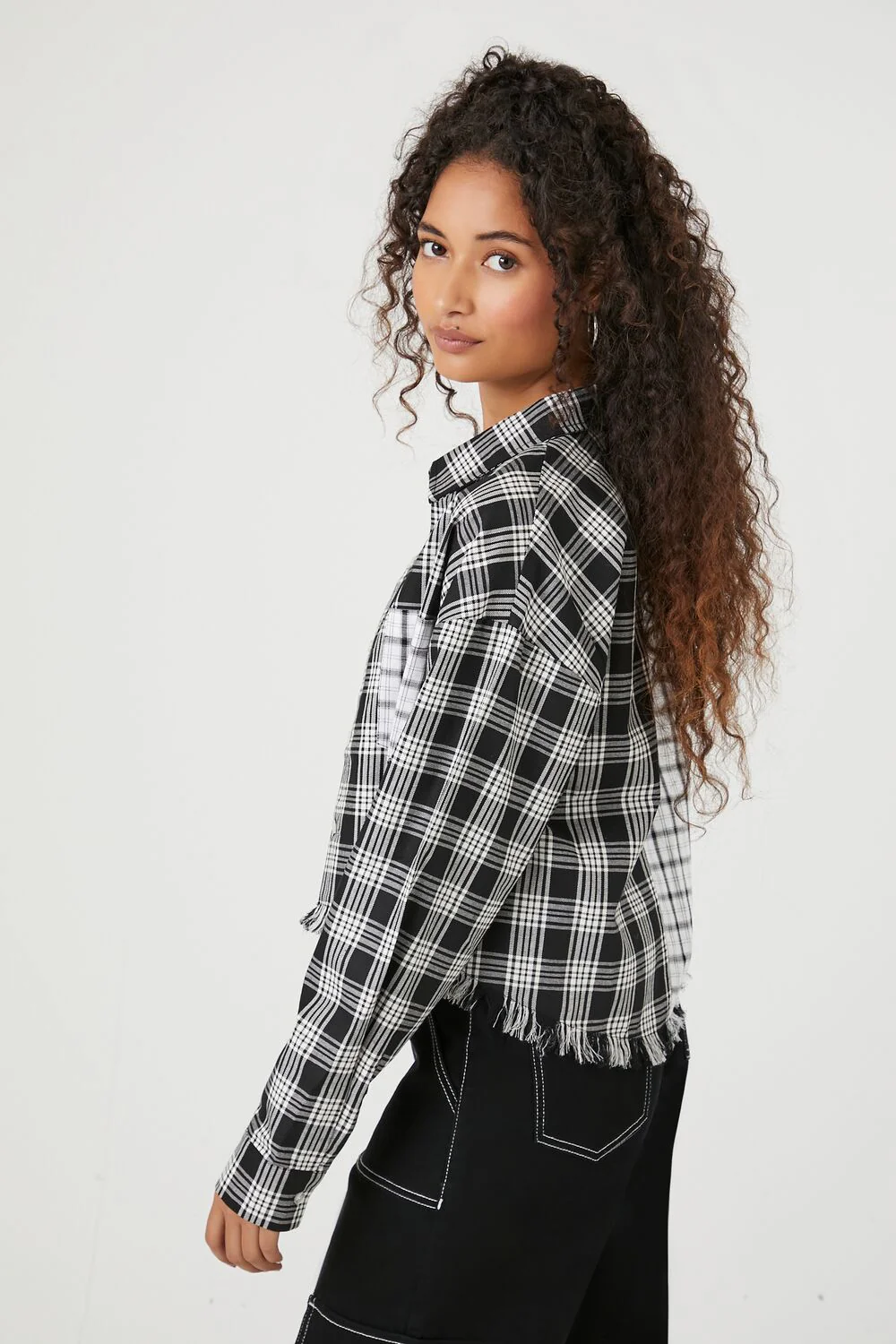 Cropped Plaid Flannel Shirt - Image 2
