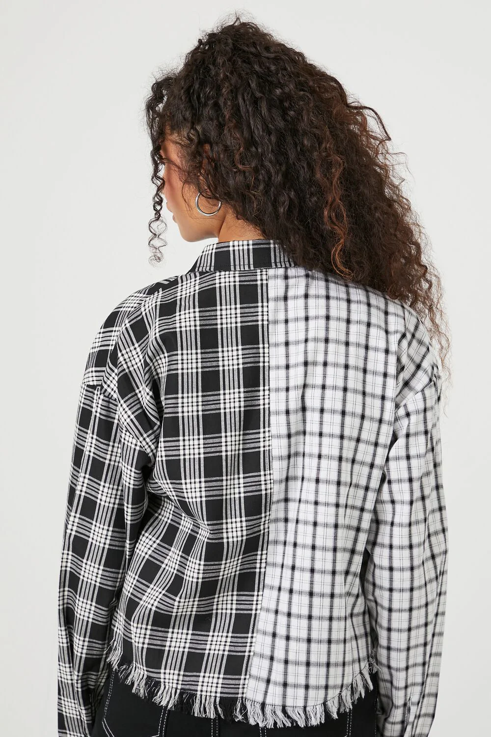 Cropped Plaid Flannel Shirt - Image 3