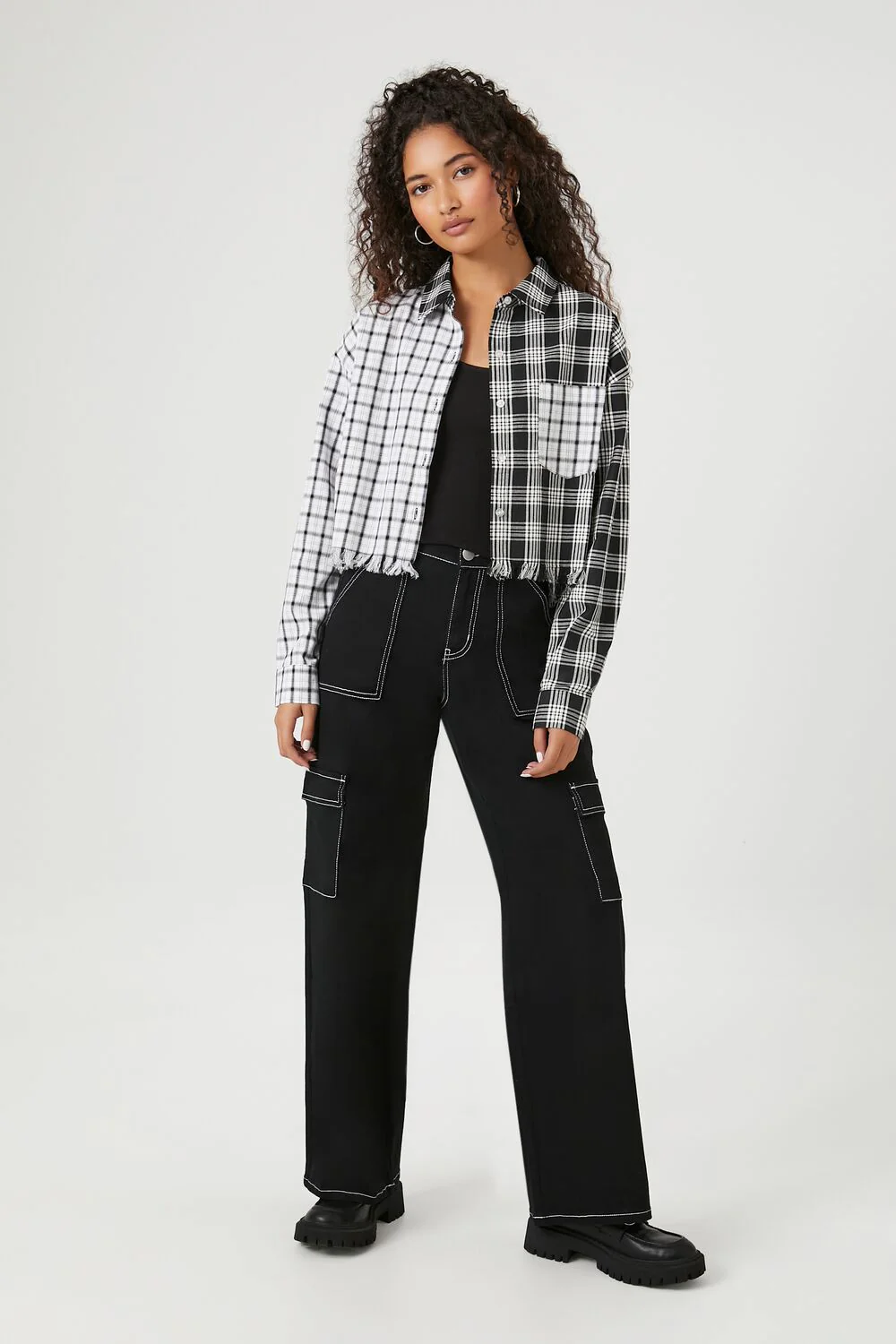 Cropped Plaid Flannel Shirt - Image 4
