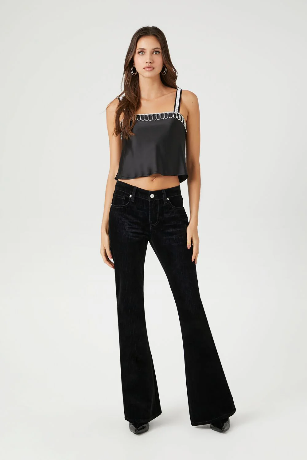 Satin Rhinestone-Trim Cropped Cami - Image 4