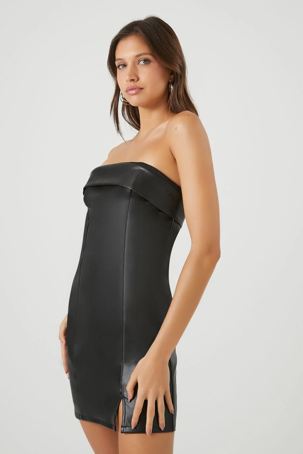 Faux Leather Foldover Tube Dress - Image 2