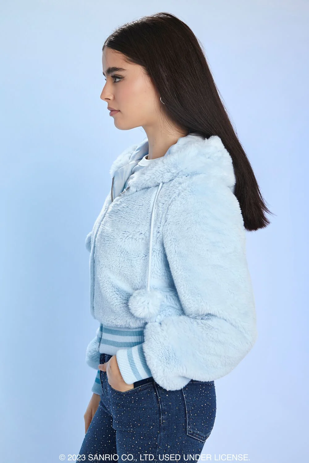 Faux Fur Angel Hello Kitty Zip-Up Hoodie - Image 3