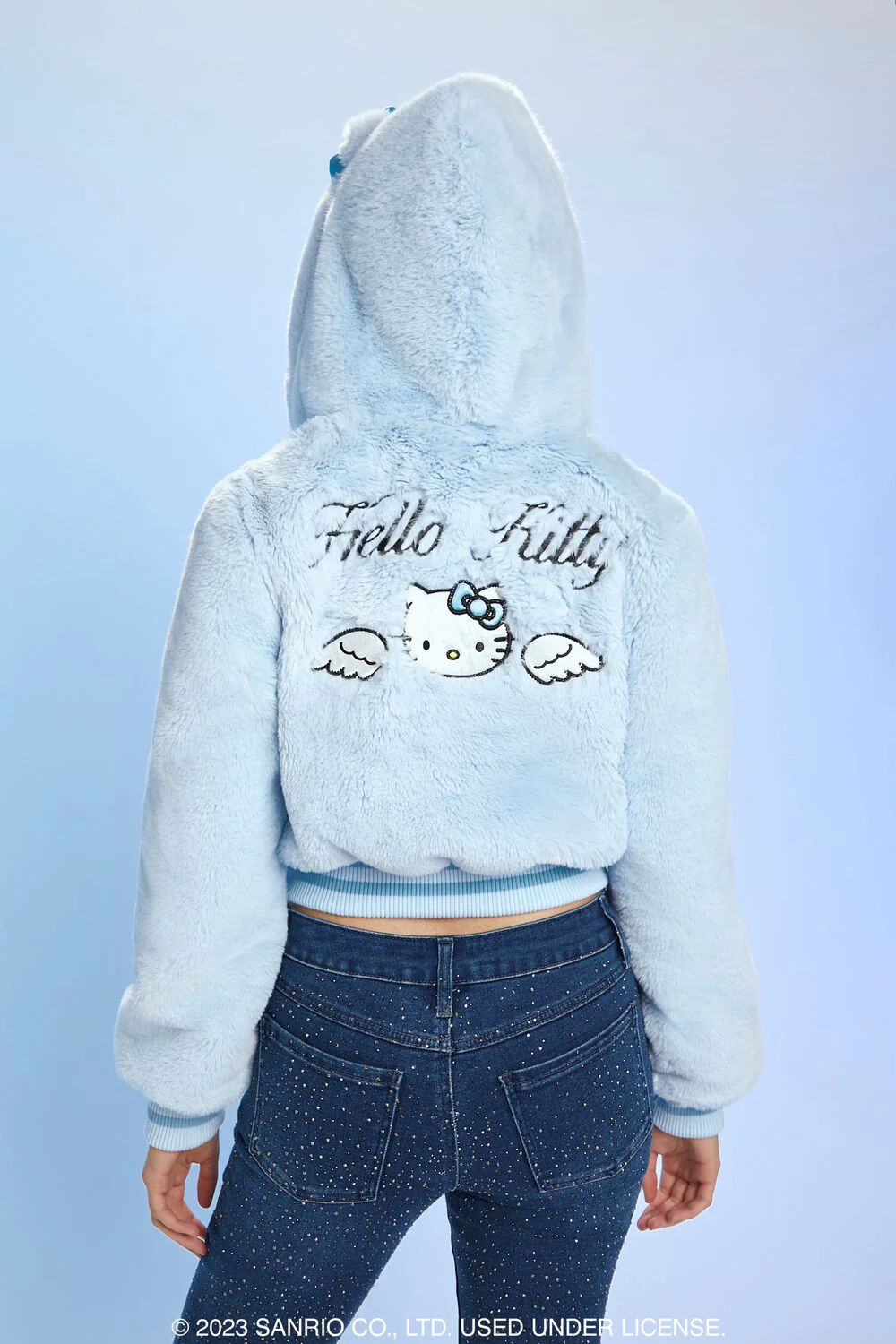 Faux Fur Angel Hello Kitty Zip-Up Hoodie - Image 4